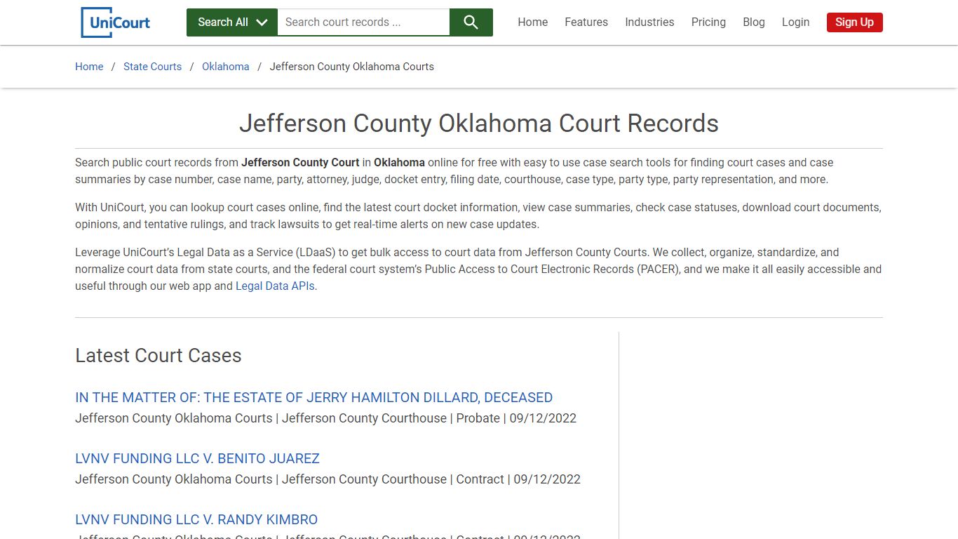 Jefferson County Court Records | Oklahoma | UniCourt